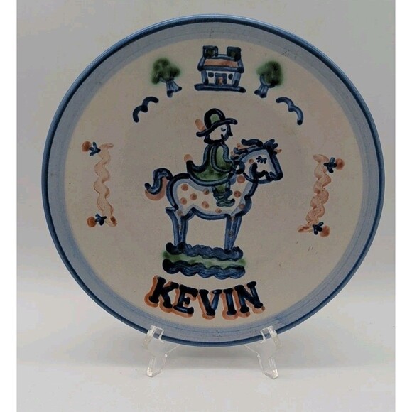 MARY A. HADLEY STUDIO ART POTTERY Kevin HORSE & RIDER LUNCH & SALAD PLATE 9" - Picture 1 of 4